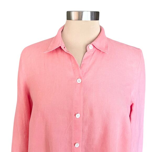 J. Jill Love Linen Coral Button Down Shirt Tunic Length MEDIUM Casual Work Wear - Picture 2 of 8